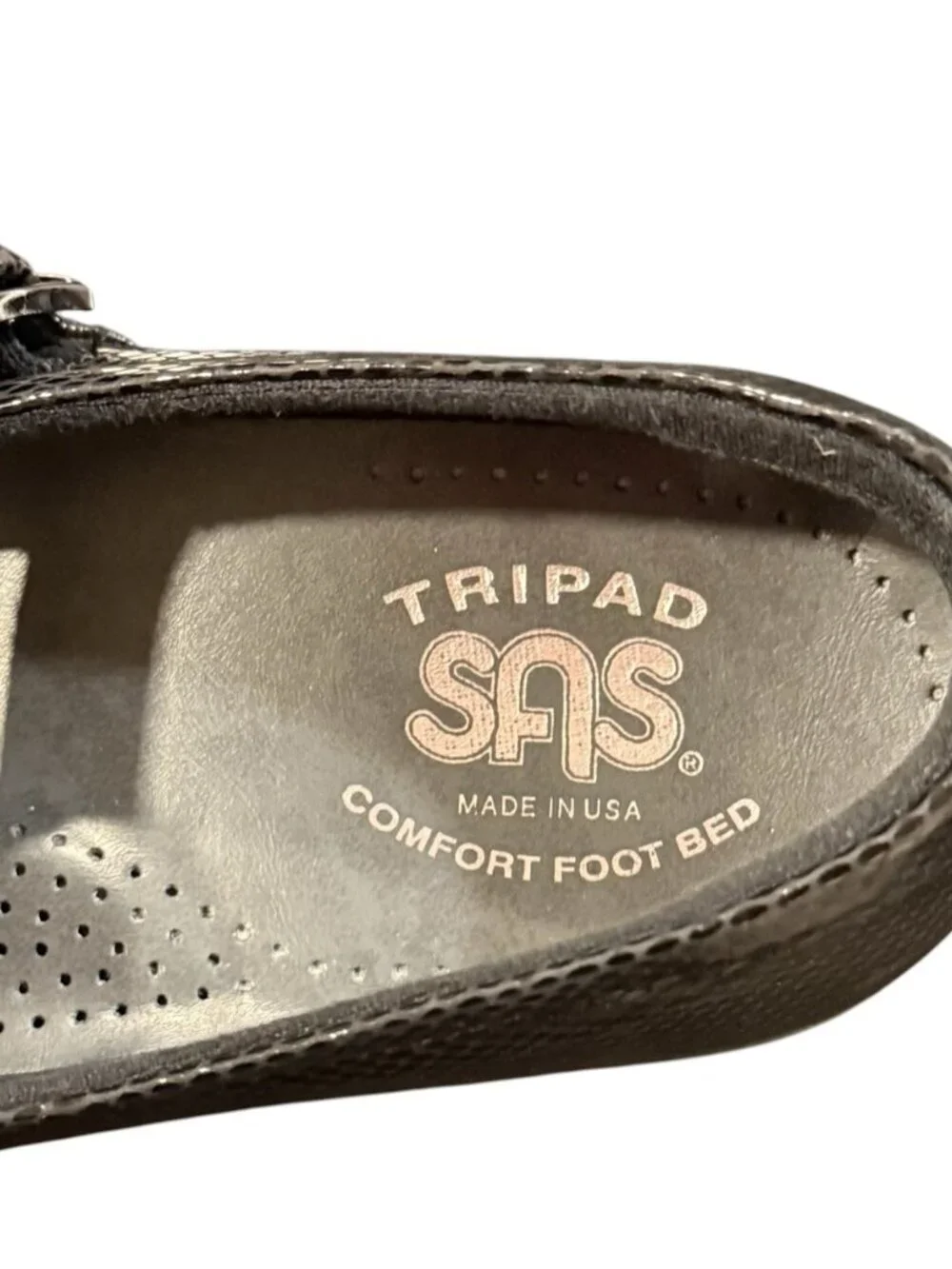 SAS Womens Size 7.5 Mary Jane Black Leather Snake Tripad Comfort EUC Flats Shoes